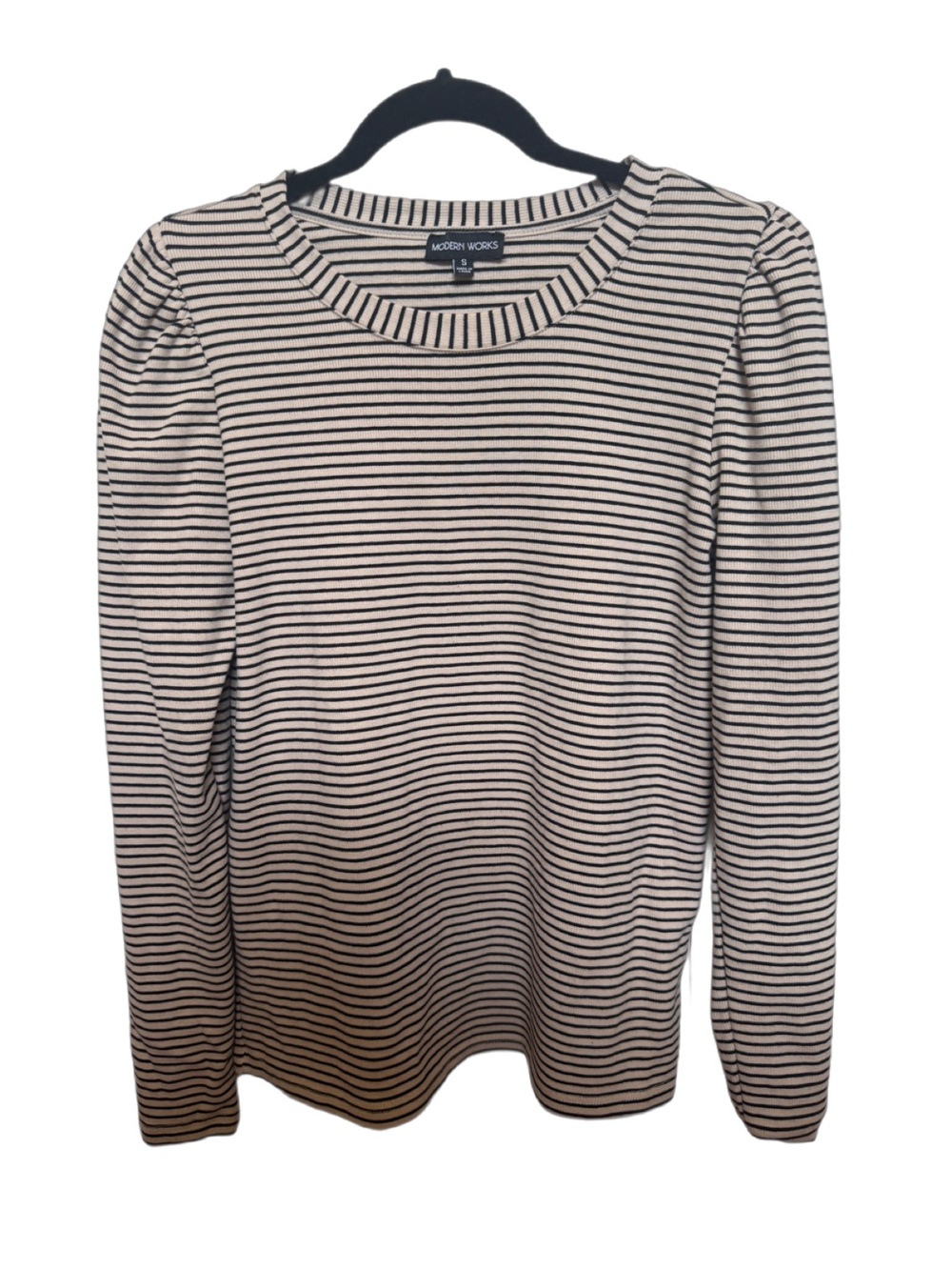 Modern Works Black & Cream Striped Long Sleeve Top